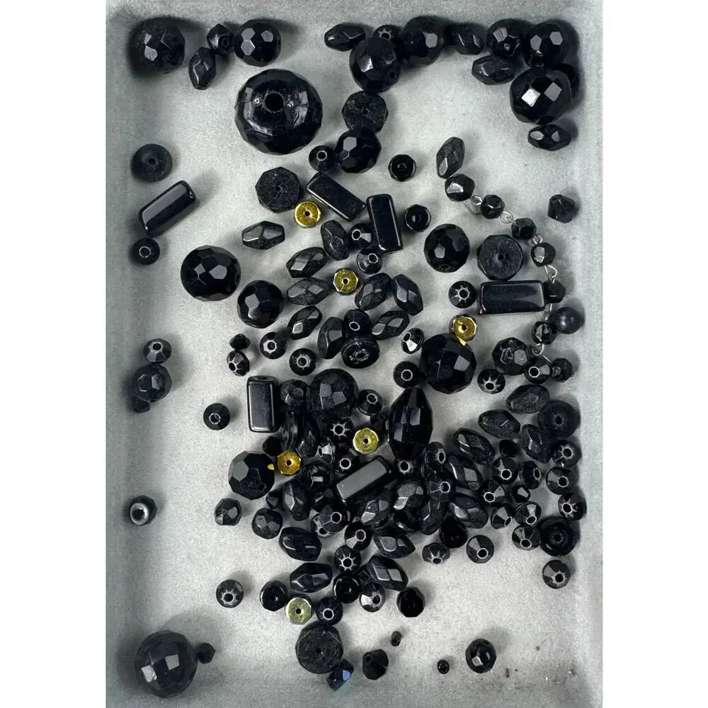 Assorted Black Acrylic and Glass Beads Variety of Shades Shapes and Sizes